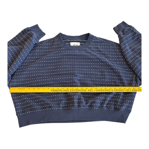Aerie Take It Easy Crew Cropped Sweatshirt Sweater Embroidered Dots Blue Medium. - Picture 11 of 11
